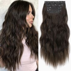 PRICES MAY VARY. 【More Volume】--Each pack includes: 2 pieces of 2 clips in wefts; 1 piece of 3 clips in weft; 1 piece of 4 clips in weft. 🌸【After Wearing Effect】--It can make your hair look very real like your own hair. And this Hair Extension can make your hair look longer, thicker, which is very easy to wear. You can trim and reshape your hair style according to your own hair length. 🌸【More Comfortable & Healthier】-- Double Weft is used instead of Single Weft, When wearing hair extension pro Hair Extensions Long, Natural Hair Extensions, Long Hair Extensions, Detangler Spray, Synthetic Hair Extensions, Wig Accessories, Hair Length, Clip In Hair Extensions, Dark Walnut