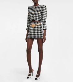 Alessandra Rich - Checked wool-blend bouclé miniskirt | Mytheresa Designer Shopping, Alessandra Rich, Wool Blend Jacket, Fashion Project, Houndstooth Pattern, Looks Chic, Celebrity Outfits, Online Stores, Outfit Set