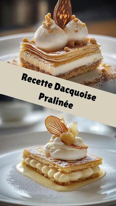 a plate with some desserts on it and the words recette bacquse praline