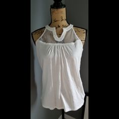 Nwt "Pearl" #0055 White Stretch Feminine Tank Top, Stretchy Feminine White Tank Top, Spring White Stretch Tank Top, White Feminine Tank Top With Lace Trim, White Feminine Tank Top For Spring, White Tank Top With Lace Trim, White Feminine Camisole Tank Top, White Feminine Camisole, White Feminine Tank Top