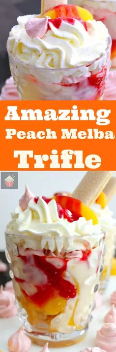 an image of two desserts with the words amazing peach media trifle