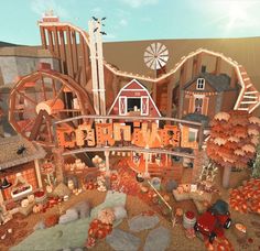 an animated image of a farm with pumpkins