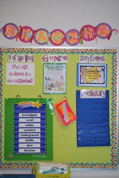 a bulletin board with writing and magnets on the front, along with other school supplies