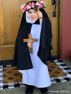 Shower of Roses: Celebrating the Saints :: Our 2020 Costumes St Therese Of Lisieux Costume, St Rose Of Lima Costume, Saint Rose Of Lima Costume, Catholic Saint Costumes, Diy Saint Costume For Kids, Saint Costumes For Kids Catholic, Saint Rose Of Lima, St Maximilian Kolbe, Mary Costume