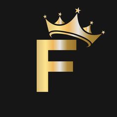 the letter e with a crown on top of it, in gold and black background