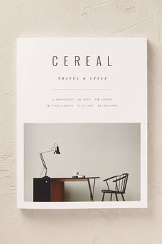 the cover of cereal magazine featuring a desk with a lamp and chair in front of it