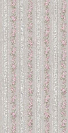 a striped wallpaper with pink flowers on it