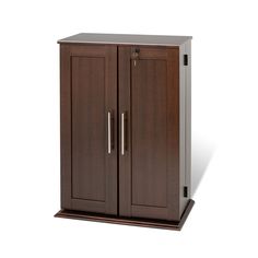 a tall wooden cabinet with two doors