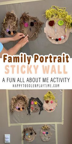 the family portrait sticky wall is an easy activity for kids to do with paper plates