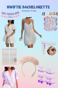 the collage features white clothing, accessories and other items for an advertise