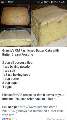 an image of a recipe for cake with butter cream frosting