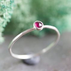 Pink Garnet ring - skinny silver stackable ring with Rhodolite Garnet faceted gemstone 3mm, sterling Pink Garnet, Stackable Rings Silver, Band Design, Silver Stacking Rings, Initial Ring, Garnet Ring, Rhodolite Garnet, Pink Ring, Stackable Ring