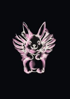 a black and pink cat with wings on it's back, in the dark