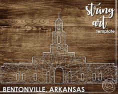 the front cover of string art template featuring an image of a building with a clock tower