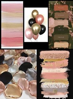 pink, gold and black wedding color palettes for the bride's day or bridal party