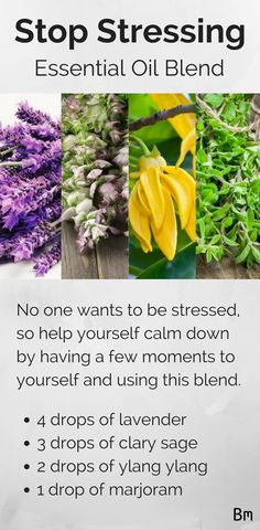 No one wants to be stressed, so help yourself calm down by having a few moments to yourself and using this blend. Just use 4 drops of lavender, 3 drops of clary sage, 2 drops of ylang ylang and a drop of marjoram. Click this pin to read all 20 essential oil blends and don't forget to save this pin for later! Roller Blends, Helichrysum Essential Oil, Doterra Diffuser Blends, Stop Stressing, Design Hacks, Candles Diy, Essential Oils Health, Essential Oil Diffuser Recipes