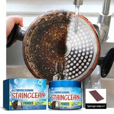 a sink that has some brown stuff on it and is being used as a strainer