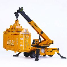 a toy truck with a crane attached to it