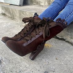 Category:Boots; Upper Materials:PVC; Embellishment:Lace-up; Season:Winter,Fall; Heel Type:Chunky Heel; Shaft Circumference:8-10; Gender:Women's; Activity:Walking; Toe Shape:Round Toe,Pointed Toe; Type:Mid Calf Boots; Style:Vintage; Heel Height(inch):2-3; Outsole Materials:Rubber,Vibram; Occasion:Christmas,Daily,Party; Closure Type:Lace-up; Pattern:Solid Colored; Production mode:External procurement; 2023 Trends:Plus Size,Xmas Shoes,Heel Boots; Foot Length:; Foot Width:; Size chart date source:Pr Brown Mid Calf Boots, Boots Party, Boots Plus Size, Fall Heels, Cheap Ankle Boots, Vintage Outdoor, Designer High Heels, Womens Chunky Heels, Chunky Heels Boots