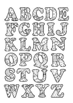 the alphabet is decorated with snowflakes and letters that are outlined in black ink