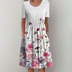 Beautiful Summer Dress,, White With Floral Print And With Pockets! Comfortable Yet Elegant. I Bought This Online To Be Worn As A Midi And Love It. Only Tried On But It's Simply Too Long For My 4'10" Frame! I Need To Order Mini Dress From Now On. Lol Never Worn, But Missed Return Window. Everything In Original Packaging. Per Website, These Are Manufactured And Shipped In The Us. Size S - Bust 36", Lenghth 42" Online Description: Description: Neckline: Round Neck Sleeve Length: Short Sleeve Patter Dress White Short, Minkpink Dress, Beautiful Summer Dresses, Spring Fashion Casual, Floral Pocket, Dress Knee Length, Womens Shift Dresses, White Short Dress, Dress Stores Online