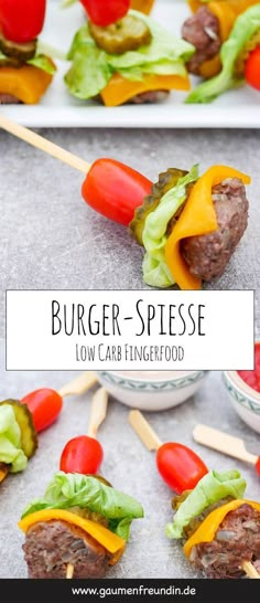 burger - spesse low carb fingerfood on skewers with tomatoes and lettuce