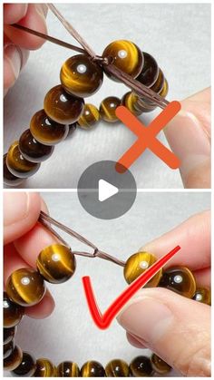 two pictures showing how to make bead necklaces