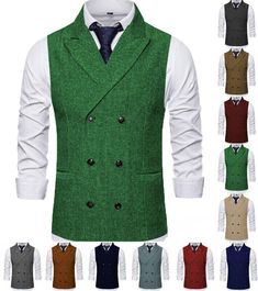 Herringbone Mens Double-Breasted Waistcoat Vest Lapel Vintage Retro Large XL XXL | eBay Double Breasted Waistcoat, My Size, Chest Size, Choose The Right, Herringbone, Size Clothing, Double Breasted, Retro Vintage, Clothes