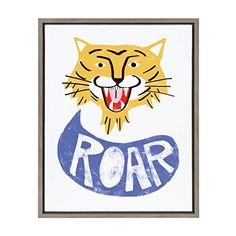 a painting of a cat with the word roar on it's face and an open mouth