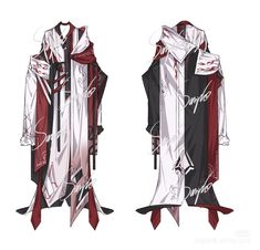 two different types of clothing with red and black ribbons on the bottom, one in white and