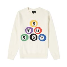 color: White, size: M Stussy Men, Jacquard Sweater, Knitted Jumper, White Sweaters, Cotton Sweater, Sweater Jacket, Black Hoodie, Black Tee