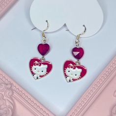 Brand New Handmade Hello Kitty Hearts Gold Tone Enamel Charms Faceted Crystal Glass Hearts Fashion Drop Earrings 18k Gold Plated Nickel Free Ear Wires Bundle & Save! Hello Kitty Jewelry For Valentine's Day Gift, Cute Double Heart Jewelry With Heart Print, Cute Double Heart Beads Jewelry, Cute Heart Print Jewelry For Valentine's Day, Cute Double Heart Jewelry With Heart Beads, Valentine's Day Gift Kawaii Heart Earrings, Kawaii Heart Earrings For Valentine's Day, Kawaii Heart Earrings As A Gift, Kawaii Heart-shaped Earrings For Valentine's Day