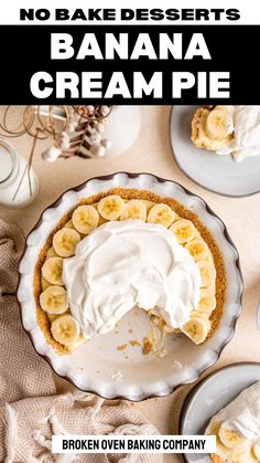 This homemade banana cream pie recipe is made from scratch with creamy vanilla pudding filling and fresh sliced bananas. The no bake banana pie is a great cream pie recipe that dessert lovers go nuts over. Serve this no bake banana cream pie for your next after dinner dessert.