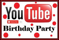 the youtube birthday party logo with red and white polka dots on it, says you tube