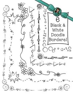 a black and white doodle border with flowers