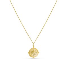 Compass Necklace With Diamond - Alexis Jae Jewelry Luxury Yellow Gold Jewelry For Travel, Tarnish Resistant Timeless Medallion Necklace, Timeless Tarnish-resistant Medallion Necklace, Classic Sterling Silver Jewelry With Compass Design, White Gold Compass Medallion Jewelry, White Gold Compass Design Medallion Jewelry, Elegant Necklace With Compass Design For Gift, Elegant Compass Design Necklaces As Gift, Yellow Gold Pendant Jewelry For Travel