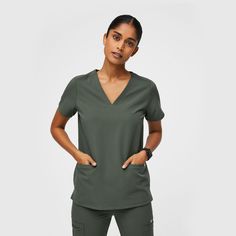 Shop the Casma™ Three-Pocket Scrub Top from FIGS! Tailored fit and three pockets to fulfill all your stashing needs. You deserve awesome scrubs. Figs Scrubs, Lab Coats, Womens Scrubs, Model Fits, Scrub Tops, Outerwear Women, You Deserve, Outerwear Jackets, Fig