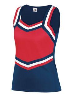 a women's tank top with red, white and blue stripes on the side