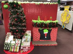 christmas decorations and presents are on display at the store