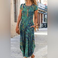 Women’s Casual Floral Print Maxi Long Dress With Pockets, Medium/ Size 6 Chest 37- 3/4 Inch Way, Length 52 In New Without Tags Comes From Smoke Free Home Maxi Dress Cotton Casual, Plus Size Elegant Dresses, Maxi Shift Dress, Short Maxi Dress, Sukienki Plus Size, Dresses 2022, Shift Dresses, Plus Size Vintage, Ethnic Dress