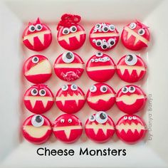 red and white cupcakes with eyes on them