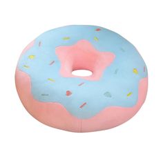 a pink and blue donut with sprinkles on it