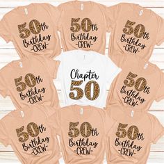 leopard print birthday shirts with the number 50 on them