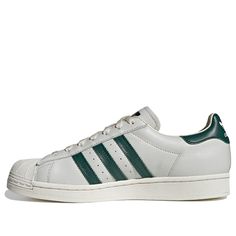 adidas Superstar 'Off White Collegiate Green' Off White/Collegiate Green/Off White Sneakers/Shoes Off White Sneakers, White Shoes Sneakers, Green Sneakers, Adidas Gazelle Sneaker, Sneakers Shoes, Skate Shoes, Stylish Sneakers, White Sneakers, Perfect Pair