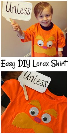 an easy diy lorax shirt for kids to make with the letter u