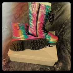 Rainbow Firefly Boots Pink Lace-up Boots For Summer, Pink Round Toe Boots For Summer, Summer Pink Round Toe Boots, Pink Winter Boots For School, Pink Round Toe Boots For Streetwear, Trendy Multicolor Closed Toe Boots, Pink Playful Boots With Round Toe, Playful Pink Boots With Round Toe, Spring Fun Boots With Round Toe