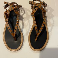 These Are Brand New, Never Used Isabel Marant Sandals. These Beautiful Studded Sandals Are A Size Eu 39 And May Run Small. Comes With Original Box, Cotton Shoe Bag, And Stickers On Bottom Of Shoe. These Studded Sandals Are Perfect For The Summer And Goes With Any Outfit! Designer Flat Sandals With Studded Rubber Outsoles, Designer Flat Sandals With Studded Outsoles, Brown Flat Sandals For Evening, Isabel Marant Sandals, Marant Shoes, Isabel Marant Shoes, Studded Sandals, Isabel Marant, Summer Style