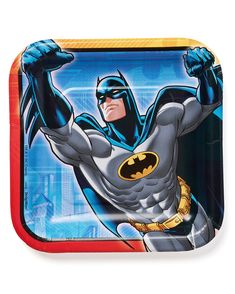 a batman lunch box with an image of the hero in his costume and cape on it