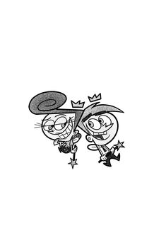 an image of two cartoon characters in black and white