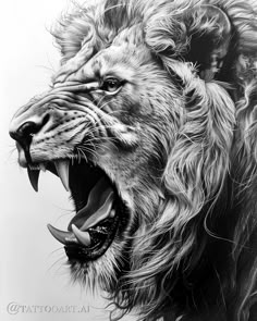 a drawing of a lion with its mouth open